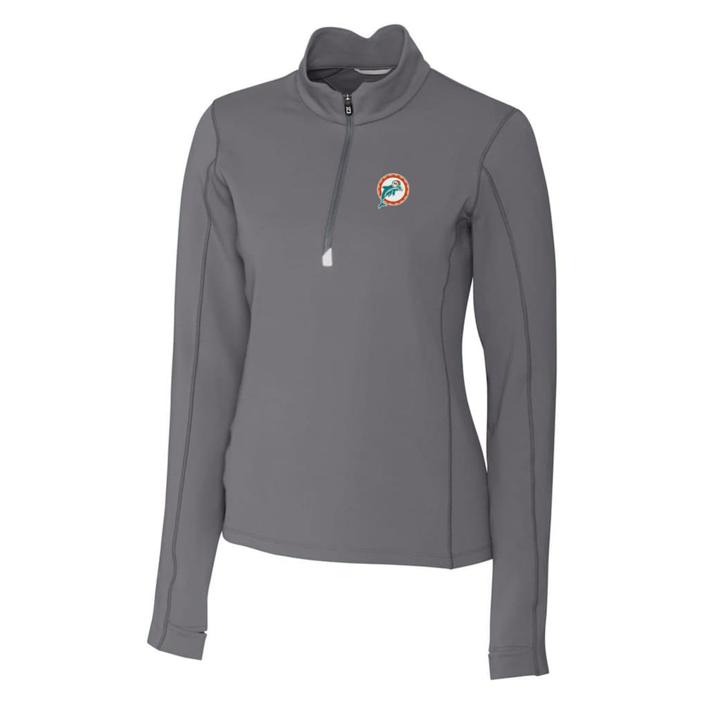Miami Dolphins Cutter & Buck Women's Throwback Logo Traverse Stretch Quarter-Zip Pullover Top Steel - NFL