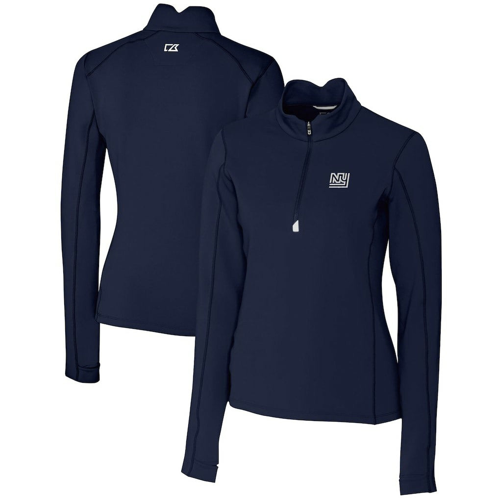 New York Giants Cutter & Buck Women's Throwback Logo Traverse Stretch Quarter-Zip Pullover Top Navy - NFL
