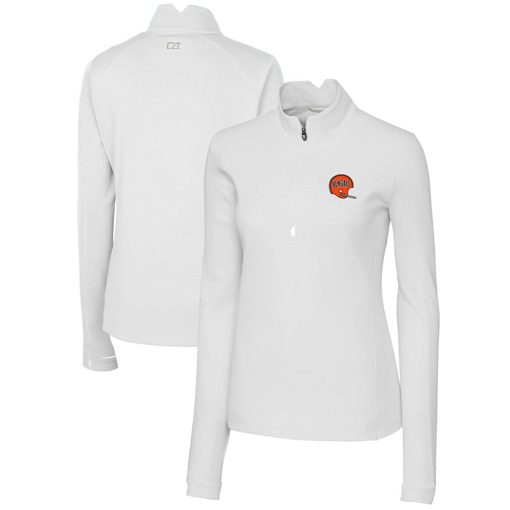 Cincinnati Bengals Cutter & Buck Women's Throwback Logo Traverse Stretch Quarter-Zip Pullover Top White - NFL