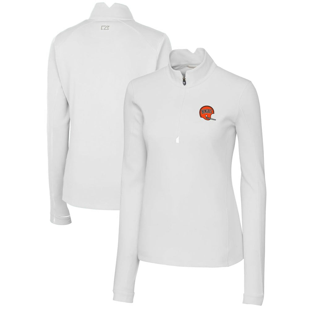 Cincinnati Bengals Cutter & Buck Women's Throwback Logo Traverse Stretch Quarter-Zip Pullover Top White - NFL