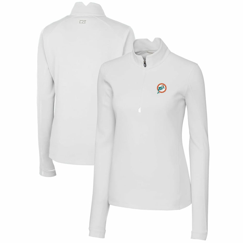Miami Dolphins Cutter & Buck Women's Throwback Logo Traverse Stretch Quarter-Zip Pullover Top White - NFL