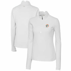 Miami Dolphins Cutter & Buck Women's Throwback Logo Traverse Stretch Quarter-Zip Pullover Top White - NFL