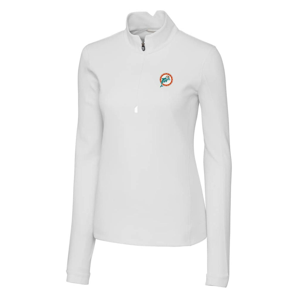 Miami Dolphins Cutter & Buck Women's Throwback Logo Traverse Stretch Quarter-Zip Pullover Top White - NFL