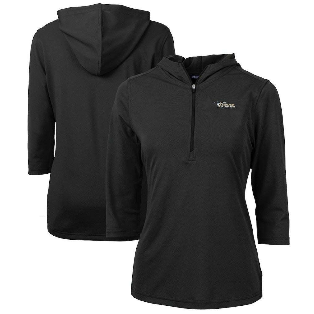New York Jets Cutter & Buck Women's Throwback Logo Virtue Eco Pique 3/4 Sleeve Half-Zip Pullover Hoodie Black - NFL