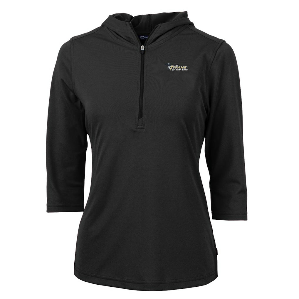 New York Jets Cutter & Buck Women's Throwback Logo Virtue Eco Pique 3/4 Sleeve Half-Zip Pullover Hoodie Black - NFL