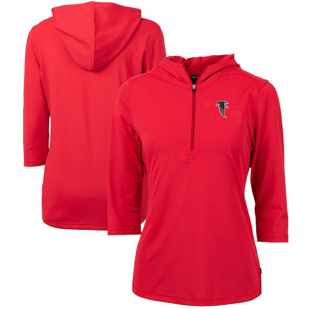 Atlanta Falcons Cutter & Buck Women's Throwback Logo Virtue Eco Pique 3/4 Sleeve Half-Zip Pullover Hoodie Red - NFL