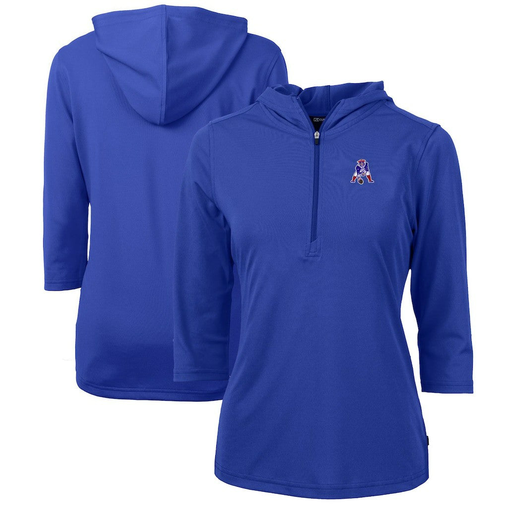 New England Patriots Cutter & Buck Women's Throwback Logo Virtue Eco Pique 3/4 Sleeve Half-Zip Pullover Hoodie Royal - NFL