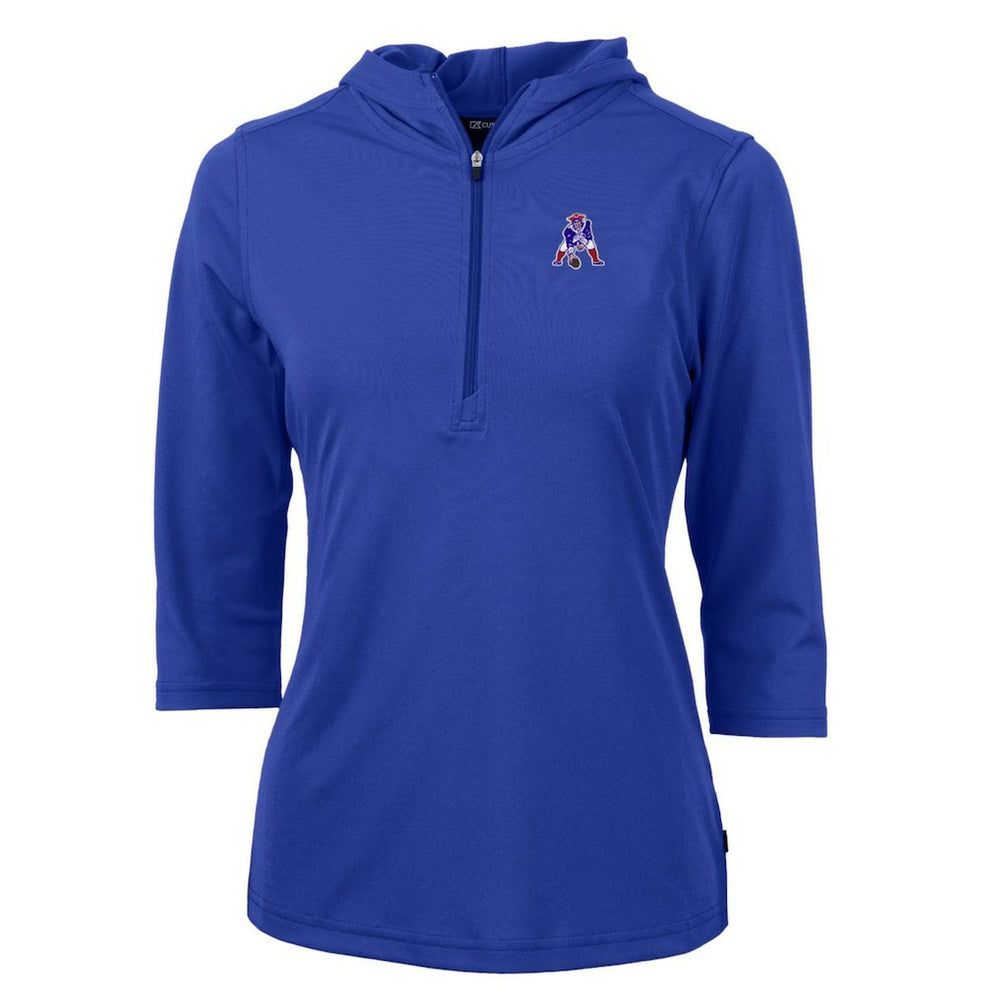 New England Patriots Cutter & Buck Women's Throwback Logo Virtue Eco Pique 3/4 Sleeve Half-Zip Pullover Hoodie Royal - NFL