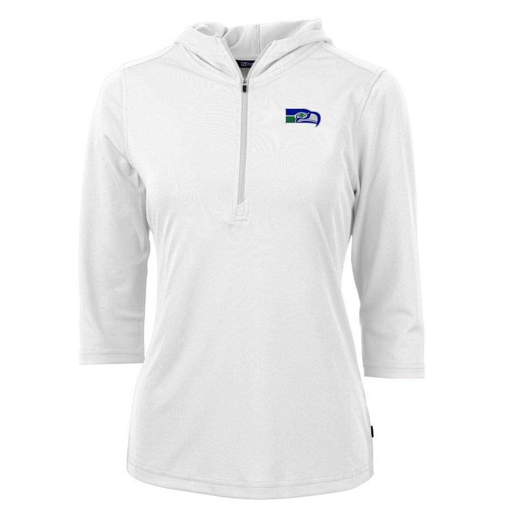 Seattle Seahawks Cutter & Buck Women's Throwback Logo Virtue Eco Pique 3/4 Sleeve Half-Zip Pullover Hoodie White - NFL