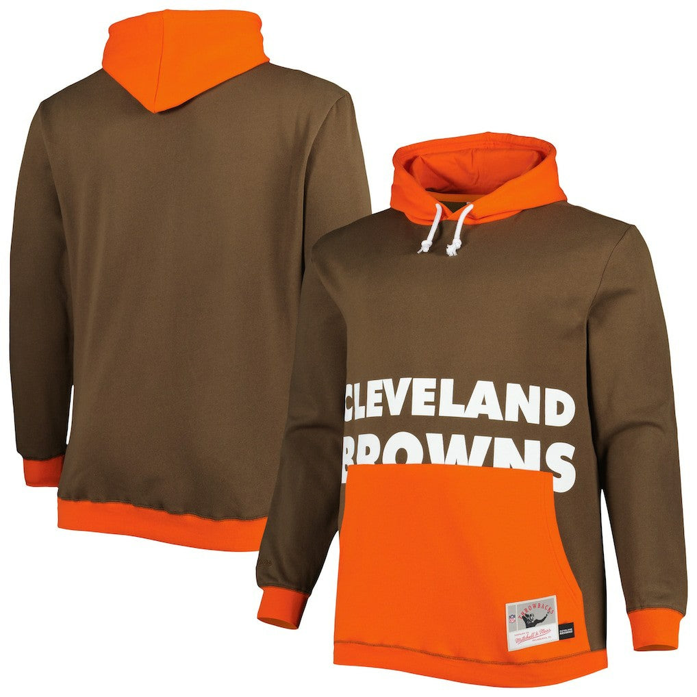 Cleveland Browns Big & Tall Big Face Pullover Hoodie Brown/Orange - Mitchell & Ness