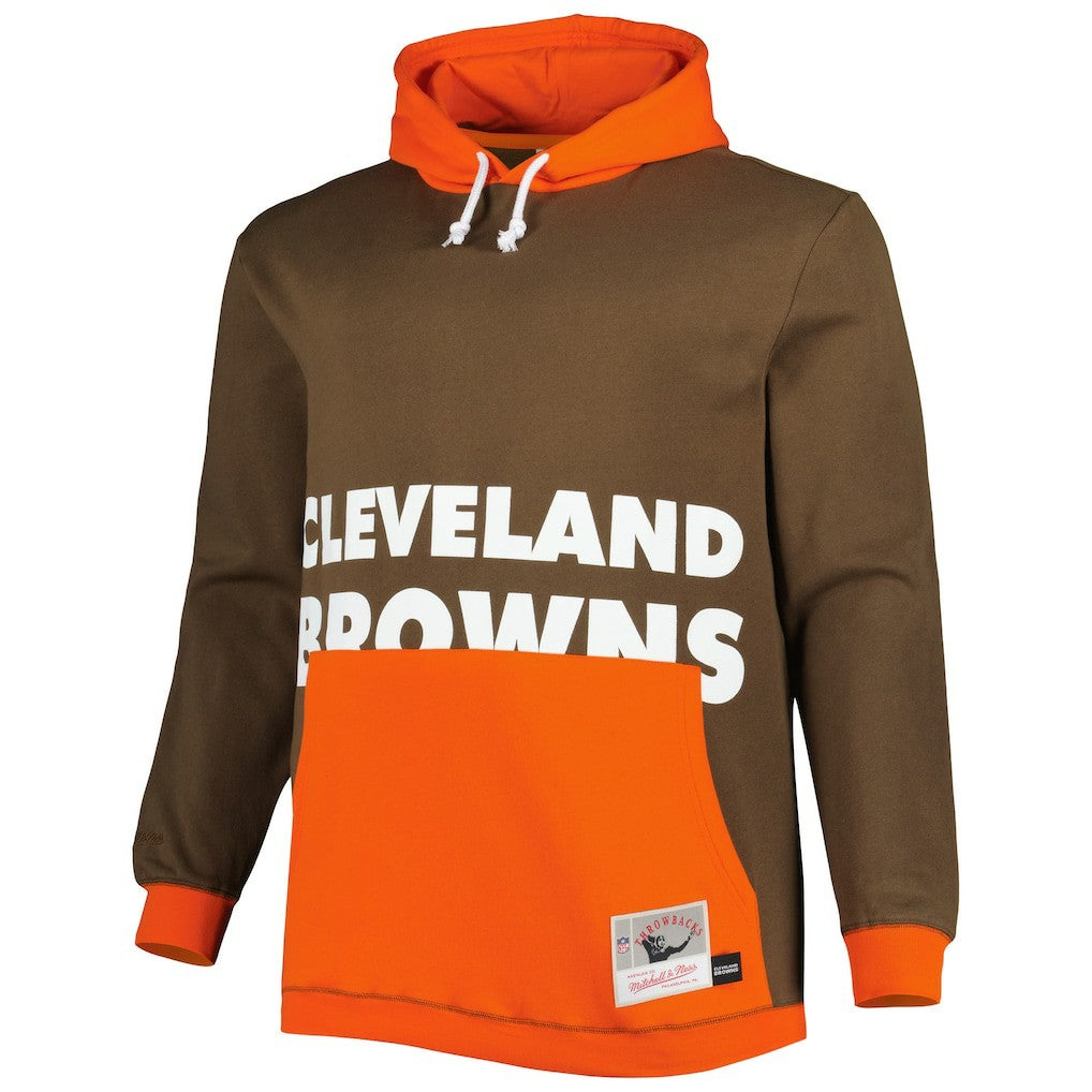 Cleveland Browns Big & Tall Big Face Pullover Hoodie Brown/Orange - Mitchell & Ness