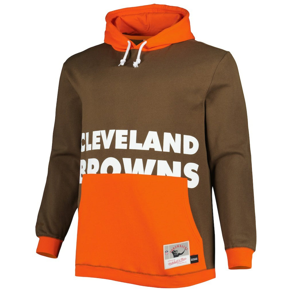 Cleveland Browns Big & Tall Big Face Pullover Hoodie Brown/Orange - Mitchell & Ness