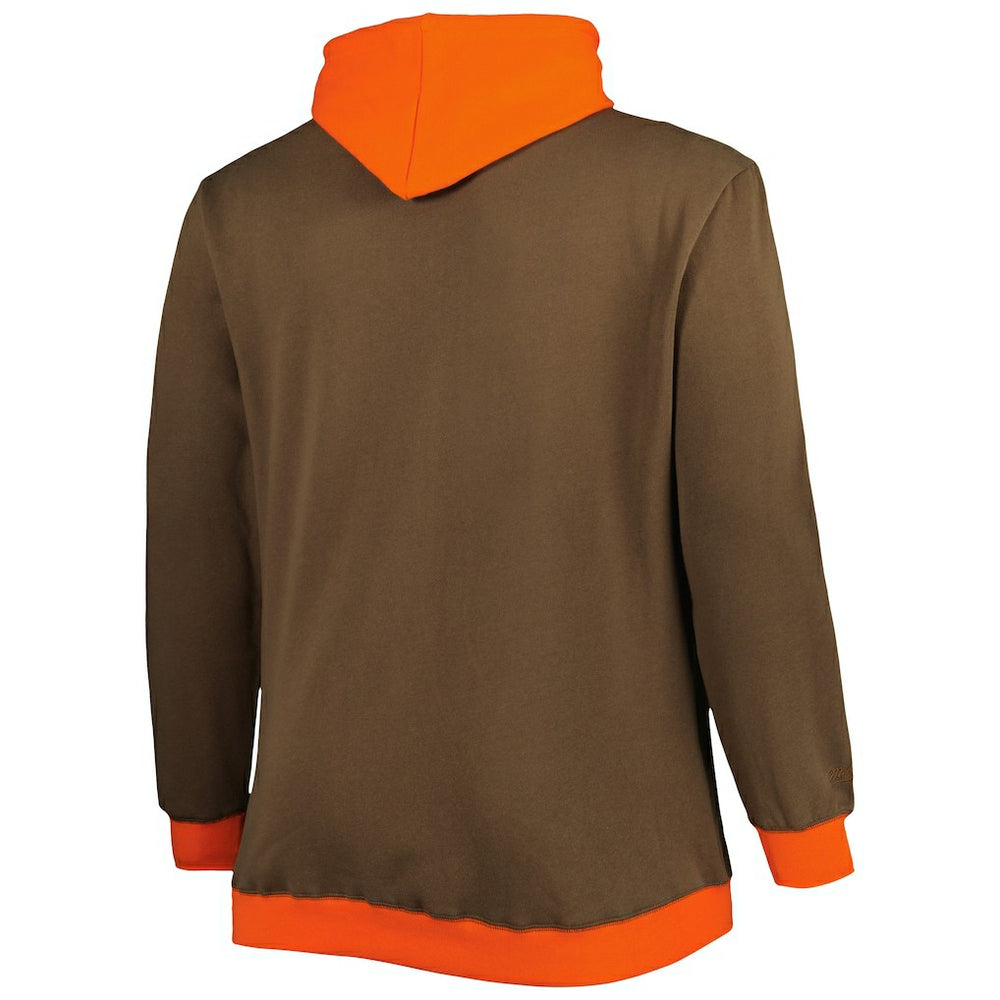 Cleveland Browns Big & Tall Big Face Pullover Hoodie Brown/Orange - Mitchell & Ness