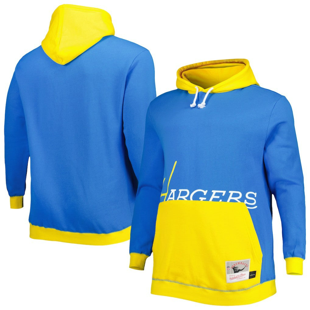 Los Angeles Chargers Big & Tall Big Face Pullover Hoodie Powder Blue/Gold - Mitchell & Ness