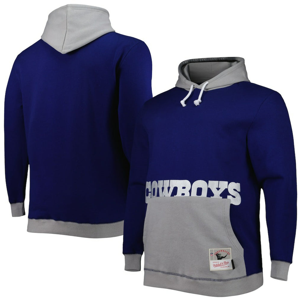 Dallas Cowboys Big & Tall Big Face Pullover Hoodie Navy/Silver - Mitchell & Ness