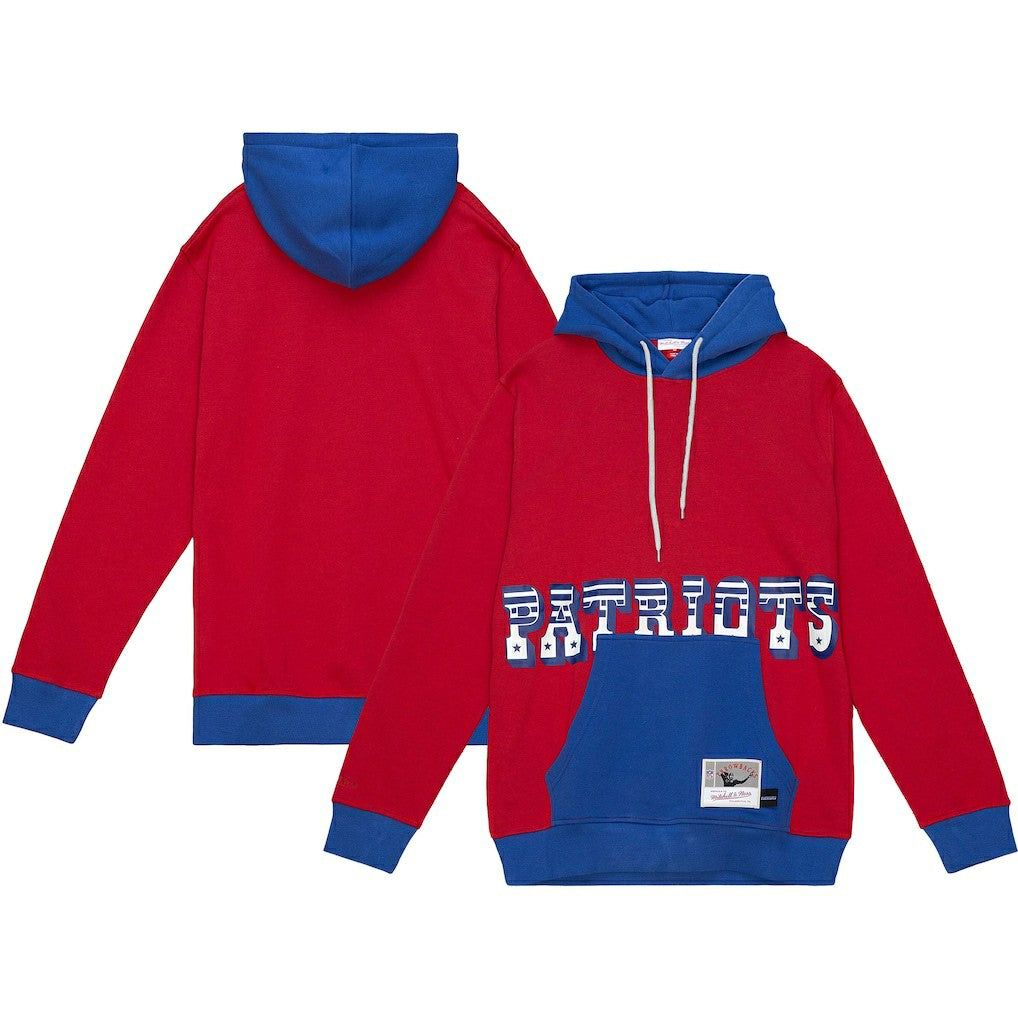 New England Patriots Big & Tall Big Face Pullover Hoodie Red/Navy - Mitchell & Ness