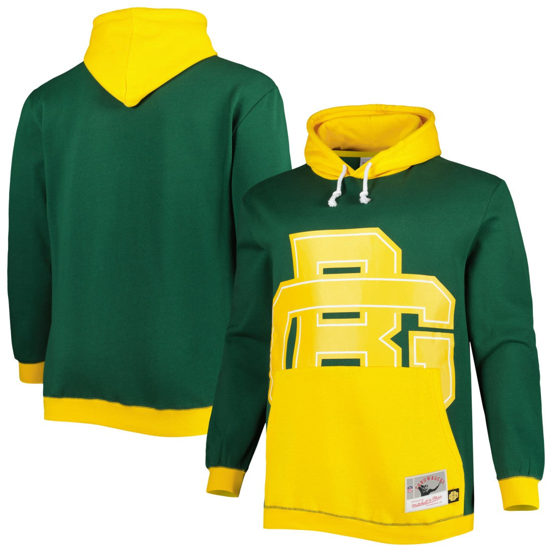 Green Bay Packers Big & Tall Big Face Pullover Hoodie Green/Gold - Mitchell & Ness