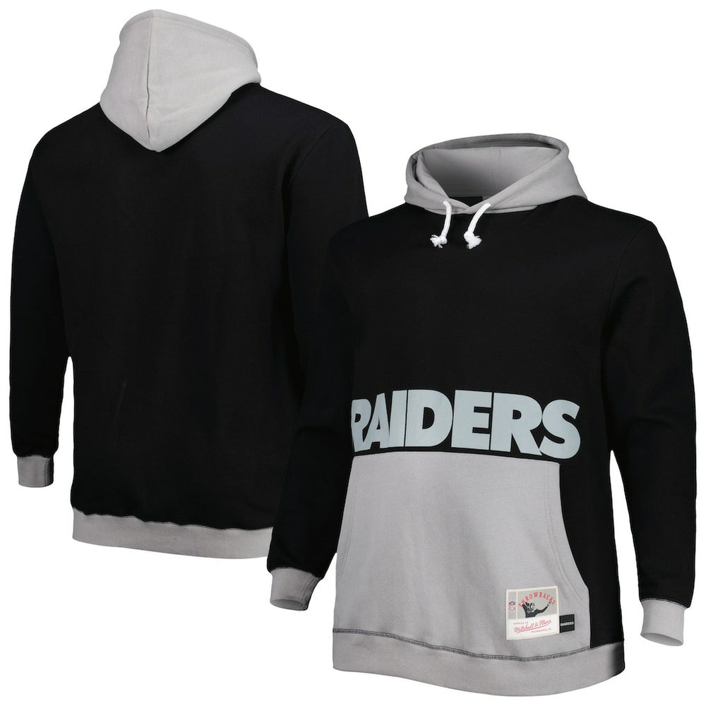 Las Vegas Raiders Big & Tall Big Face Pullover Hoodie Black/Silver - Mitchell & Ness