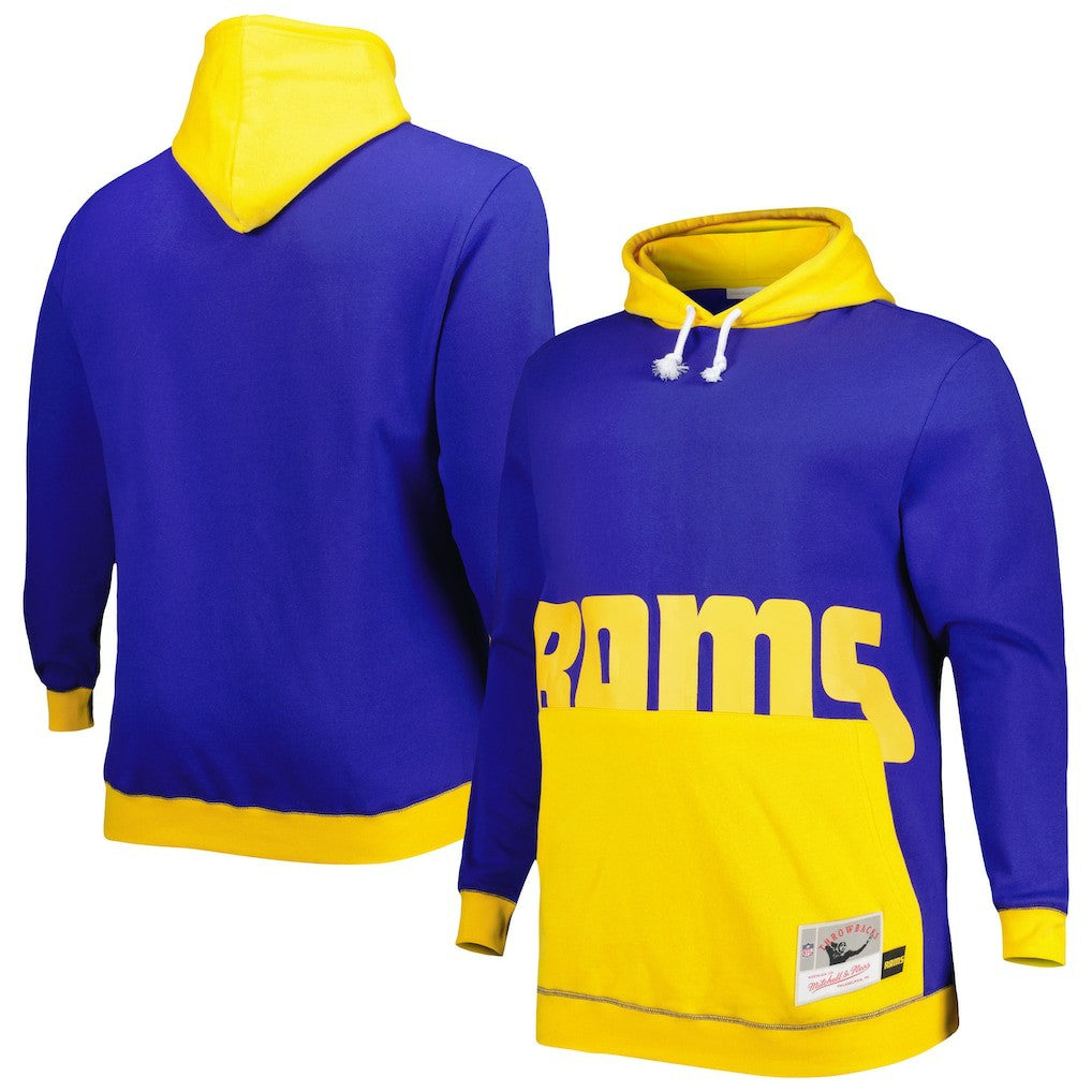 Los Angeles Rams Big & Tall Big Face Pullover Hoodie Royal/Gold - Mitchell & Ness
