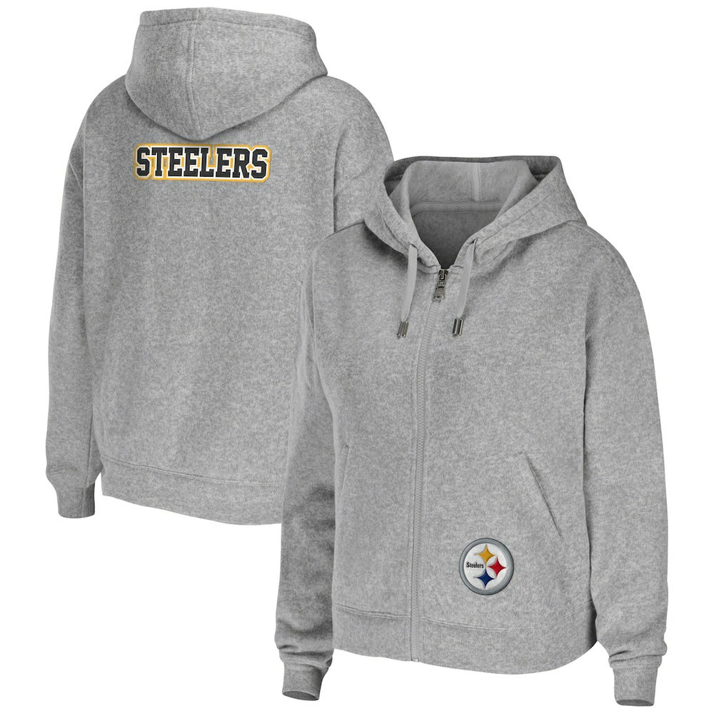 Pittsburgh Steelers WEAR by Erin Andrews Women's Team Full-Zip Hoodie Heathered Gray - NFL