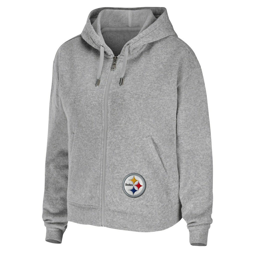 Pittsburgh Steelers WEAR by Erin Andrews Women's Team Full-Zip Hoodie Heathered Gray - NFL