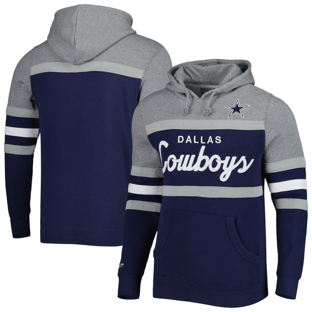 Dallas Cowboys Head Coach Pullover Hoodie Navy/Heathered Gray - Mitchell & Ness