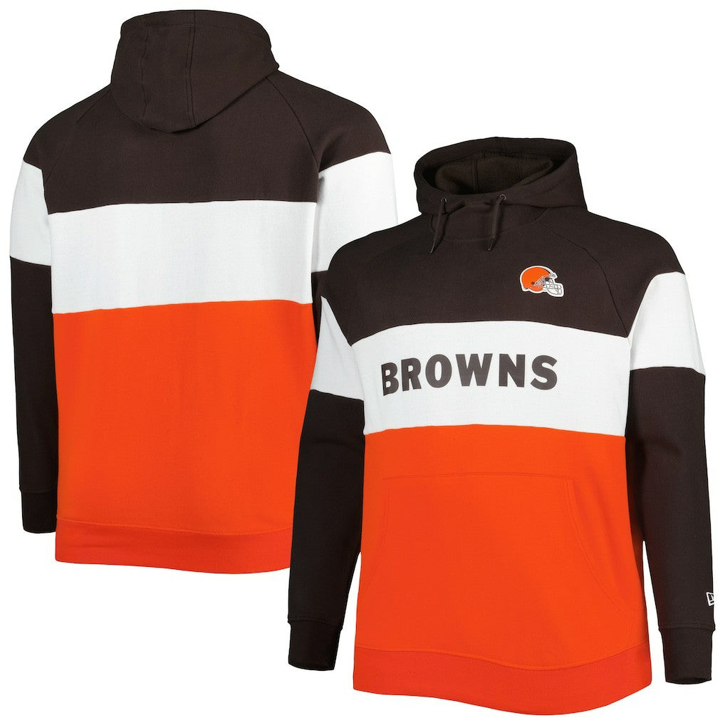 Cleveland Browns New Era Big & Tall Current Colorblock Raglan Fleece Pullover Hoodie Orange/Brown - NFL
