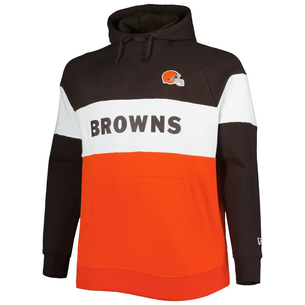 Cleveland Browns New Era Big & Tall Current Colorblock Raglan Fleece Pullover Hoodie Orange/Brown - NFL