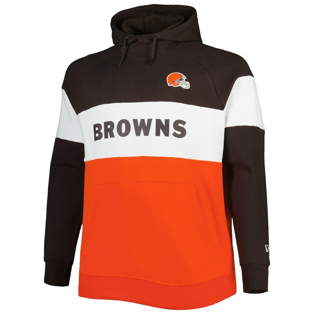 Cleveland Browns New Era Big & Tall Current Colorblock Raglan Fleece Pullover Hoodie Orange/Brown - NFL