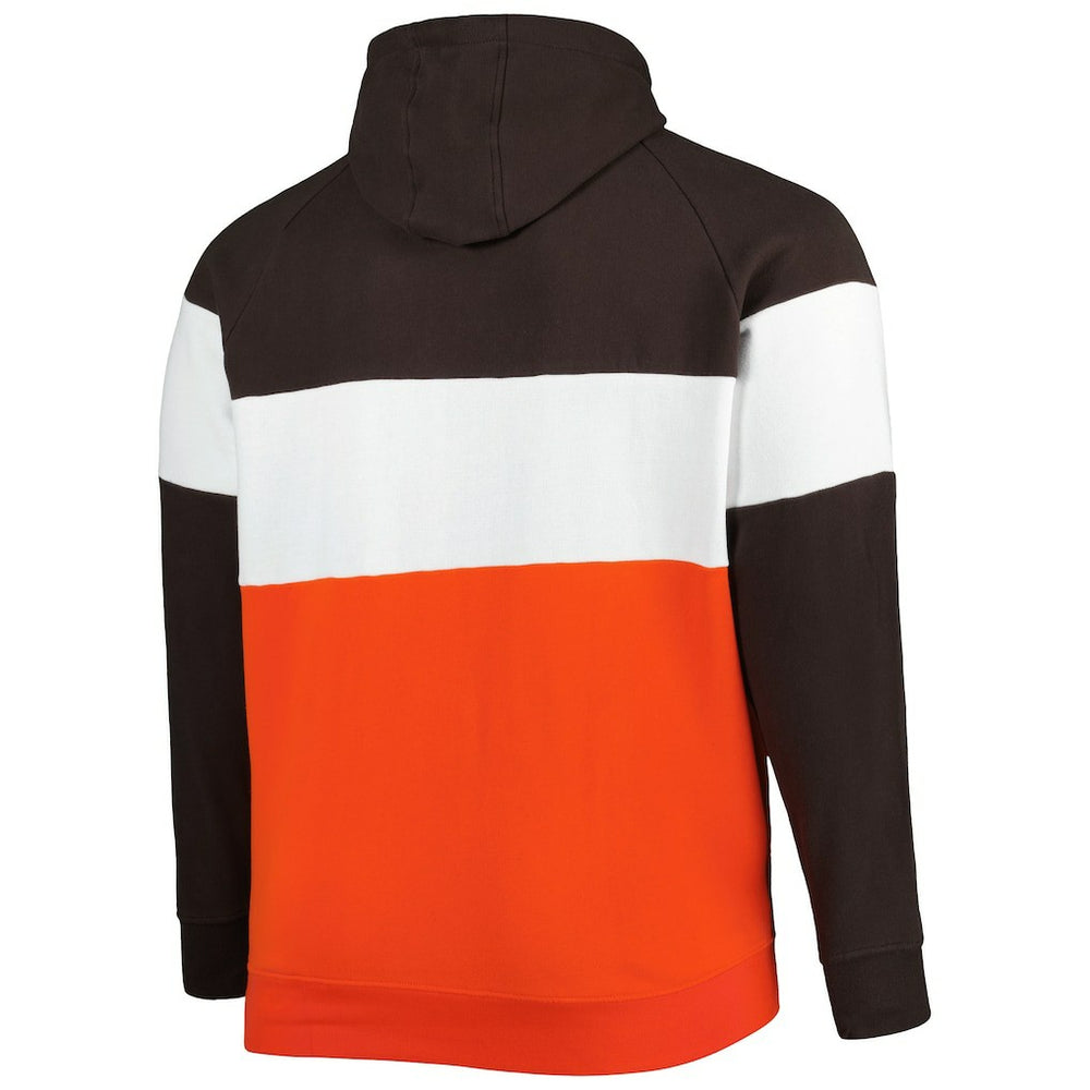 Cleveland Browns New Era Big & Tall Current Colorblock Raglan Fleece Pullover Hoodie Orange/Brown - NFL