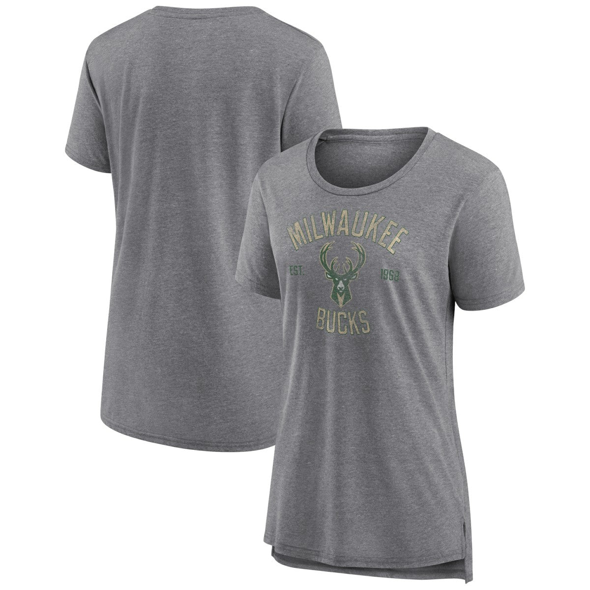 NBA - Milwaukee Bucks Women's Heritage Tri-Blend T-Shirt - Heather Gray