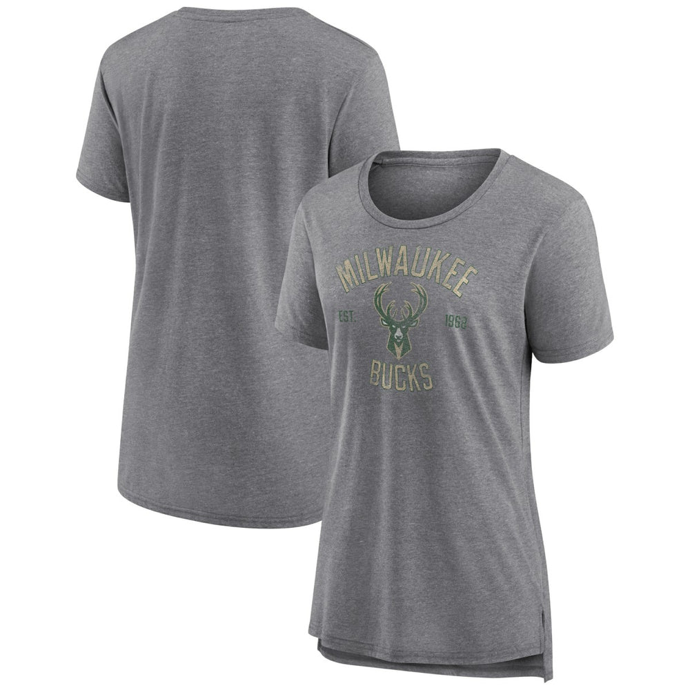 NBA - Milwaukee Bucks Women's Heritage Tri-Blend T-Shirt - Heather Gray