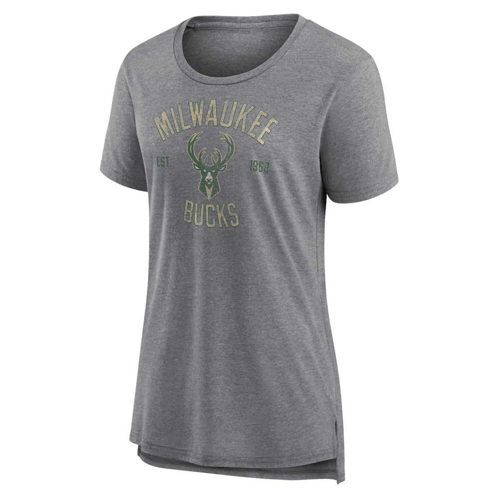 NBA - Milwaukee Bucks Women's Heritage Tri-Blend T-Shirt - Heather Gray