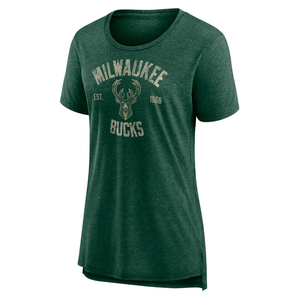 NBA - Milwaukee Bucks Women's Heritage Tri-Blend T-Shirt - Heather Hunter Green