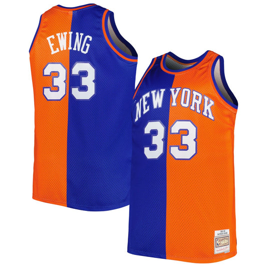 Patrick Ewing New York Knicks Big & Tall Hardwood Classics 1991/92 Split Swingman Jersey - Blue/Orange | NBA Jerseys