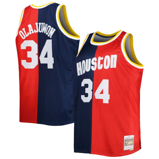 Hakeem Olajuwon Houston Rockets Big & Tall Hardwood Classics 1993/94 Split Swingman Jersey - Navy/Red | NBA Jerseys