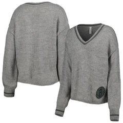 NBA - Brooklyn Nets Lusso Women's Scarletts Lantern Sleeve Tri-Blend V-Neck Pullover Sweater - Gray