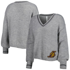 NBA - Los Angeles Lakers Lusso Women's Scarletts Lantern Sleeve Tri-Blend V-Neck Pullover Sweater - Gray
