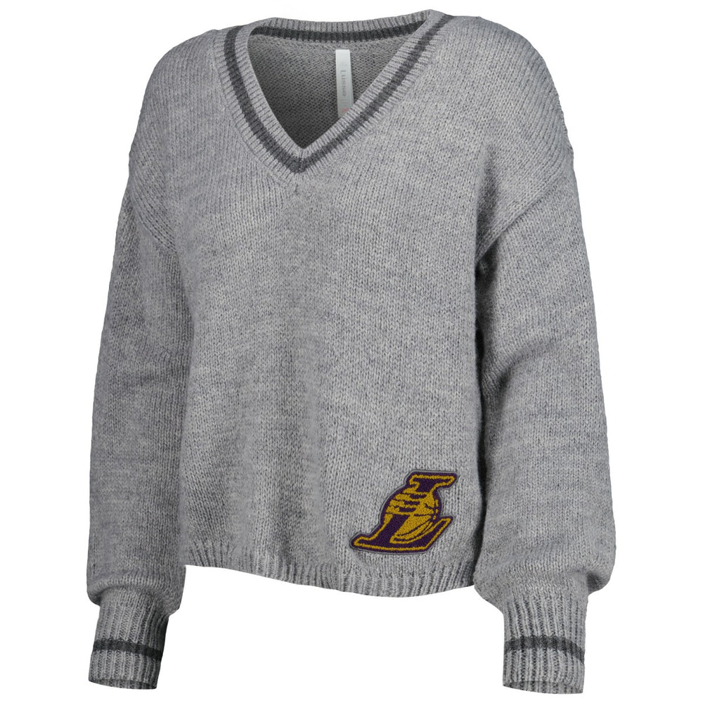NBA - Los Angeles Lakers Lusso Women's Scarletts Lantern Sleeve Tri-Blend V-Neck Pullover Sweater - Gray