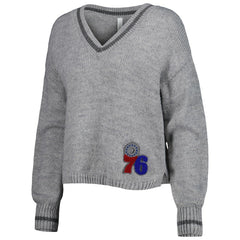 NBA - Philadelphia 76ers Lusso Women's Scarletts Lantern Sleeve Tri-Blend V-Neck Pullover Sweater - Gray