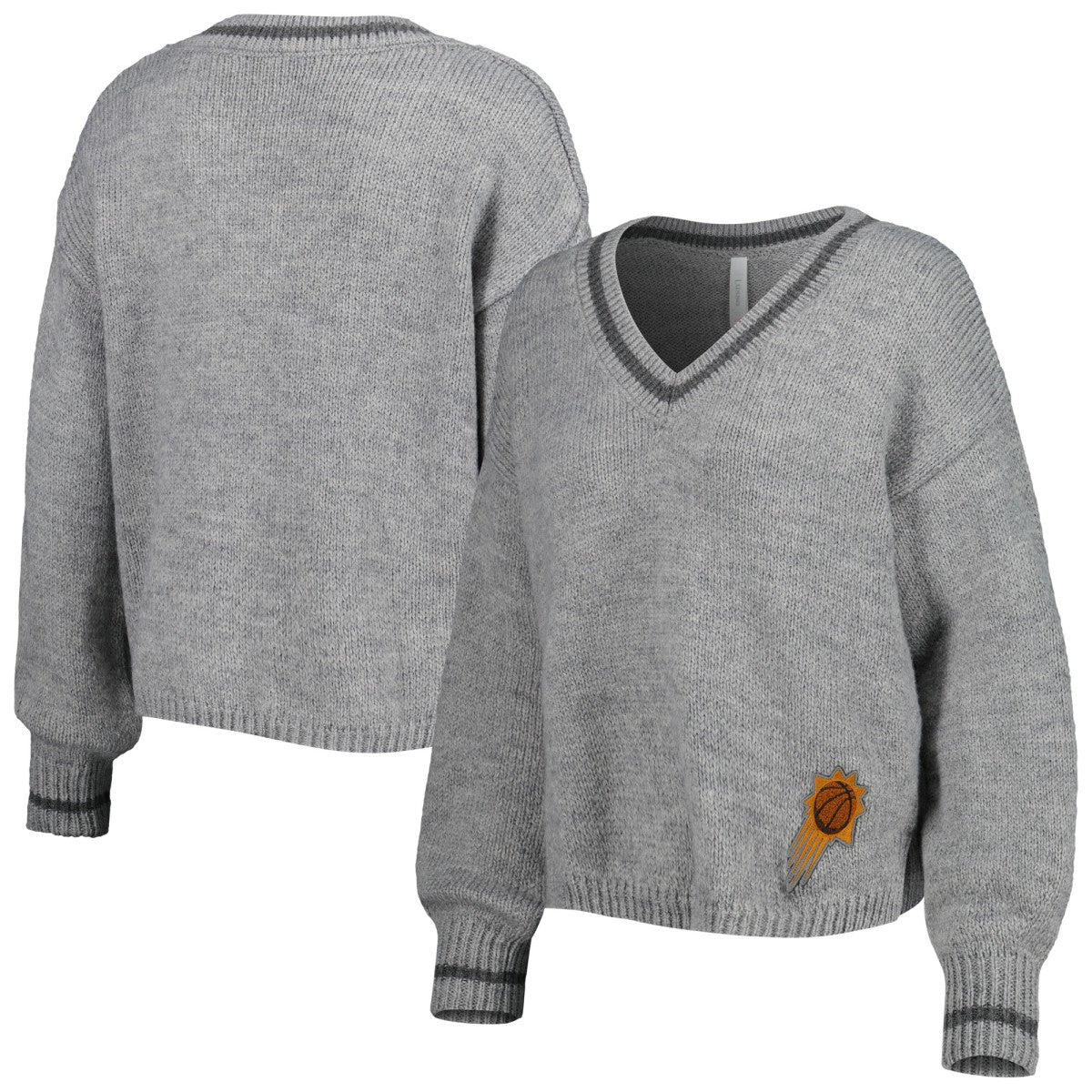NBA - Phoenix Suns Lusso Women's Scarletts Lantern Sleeve Tri-Blend V-Neck Pullover Sweater - Gray