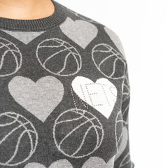 NBA - Brooklyn Nets Lusso Women's Basketball Love Swarovski Crystal Intarsia Pullover Sweater - Charcoal