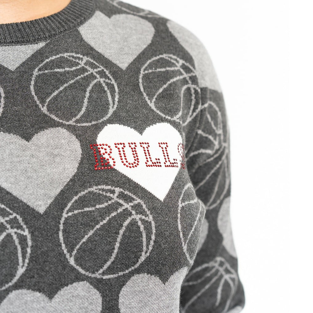 NBA - Chicago Bulls Lusso Women's Basketball Love Swarovski Crystal Intarsia Pullover Sweater - Charcoal