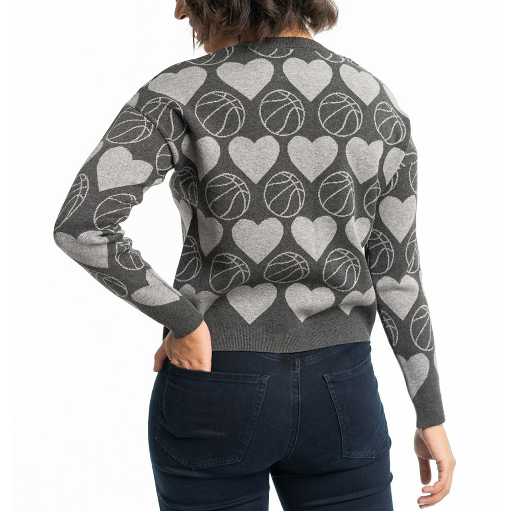 NBA - Los Angeles Lakers Lusso Women's Basketball Love Swarovski Crystal Intarsia Pullover Sweater - Charcoal