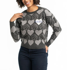 NBA - Philadelphia 76ers Lusso Women's Basketball Love Swarovski Crystal Intarsia Pullover Sweater - Charcoal