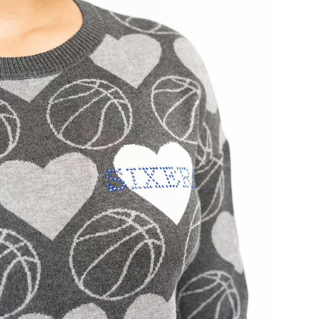 NBA - Philadelphia 76ers Lusso Women's Basketball Love Swarovski Crystal Intarsia Pullover Sweater - Charcoal