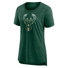 NBA - Milwaukee Bucks Women's Gradient Logo Tri-Blend T-Shirt - Heather Hunter Green