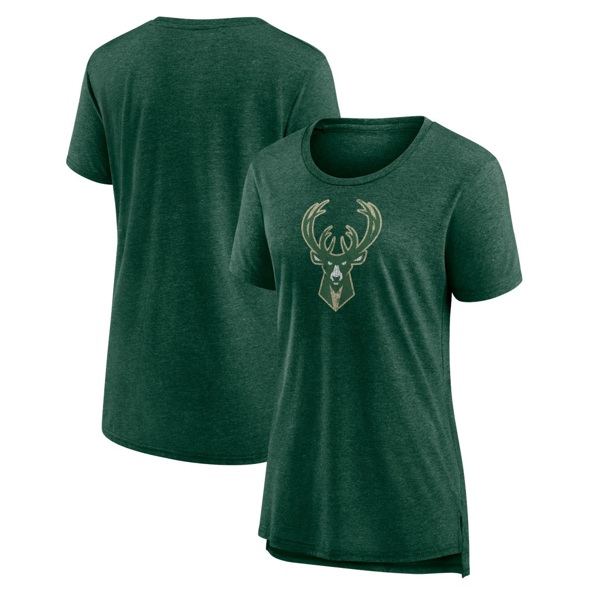 NBA - Milwaukee Bucks Women's Distressed Logo Tri-Blend T-Shirt - Heather Hunter Green