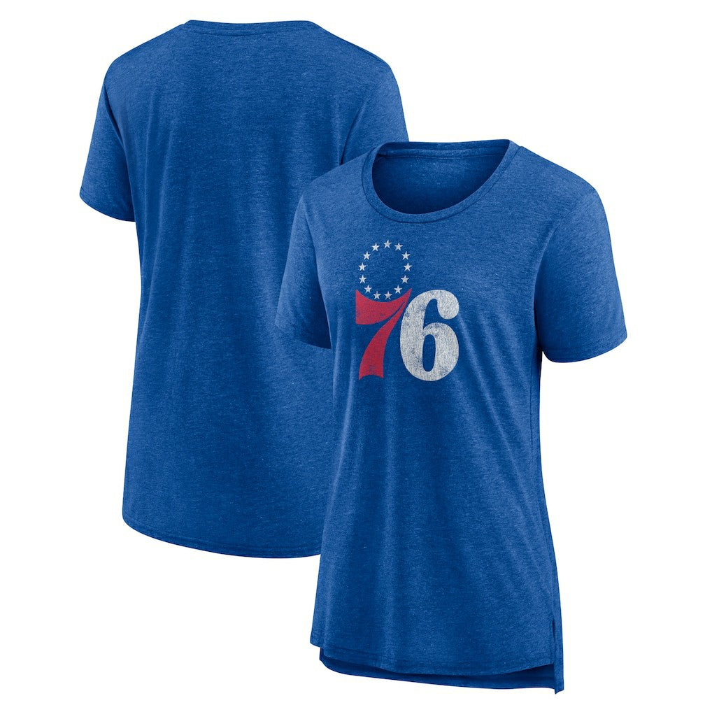 NBA - Philadelphia 76ers Women's Distressed Logo Tri-Blend T-Shirt - Heather Royal