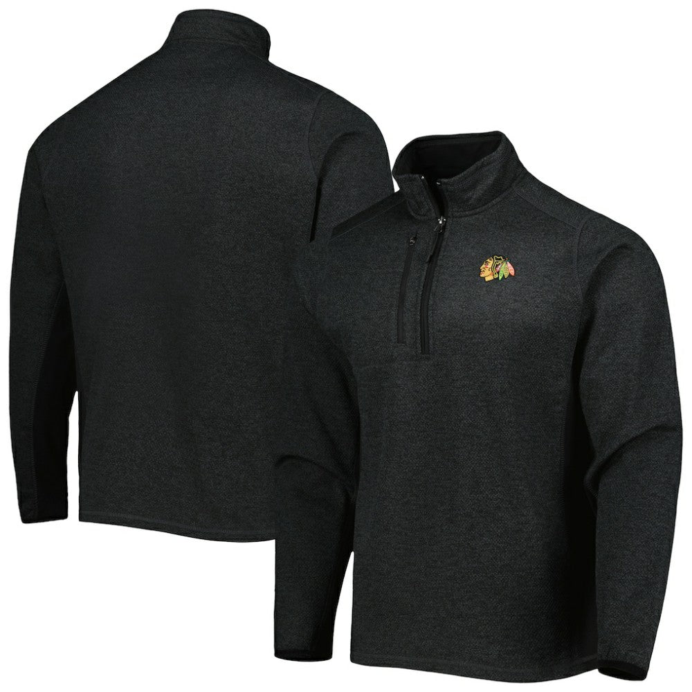 Chicago Blackhawks Antigua Course Quarter-Zip Jacket Heathered Black
